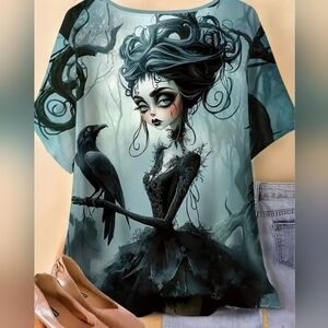 Gothic Graphic Tee with Raven Design